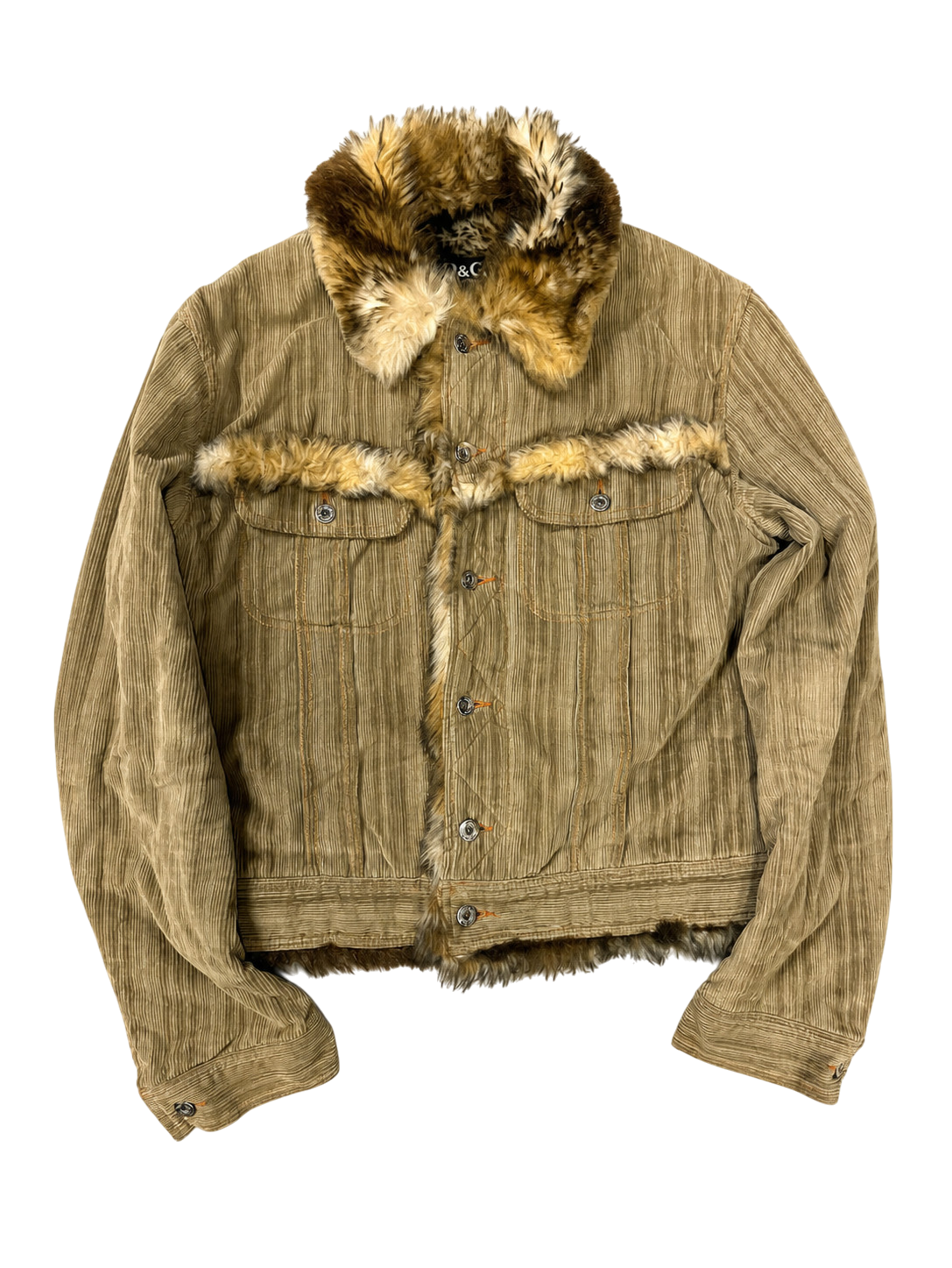 Vintage Corduroy Fur-Trimmed Trucker Jacket