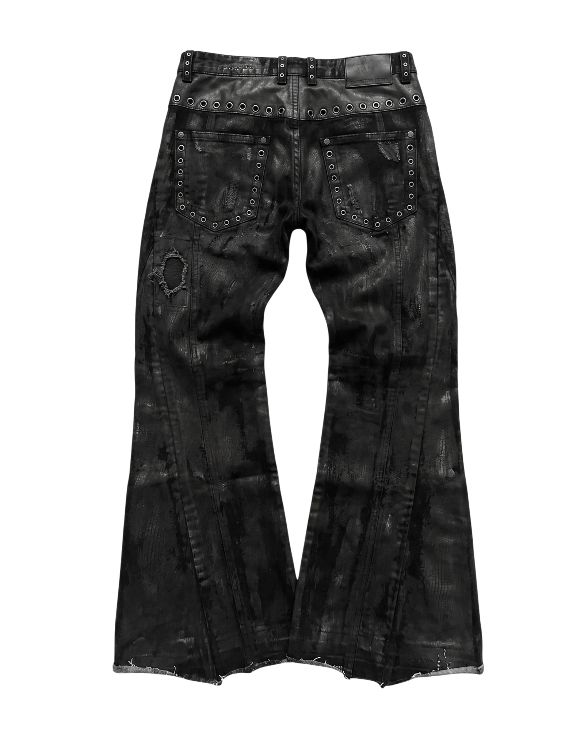 Distressed Waxed Flare Jeans back
