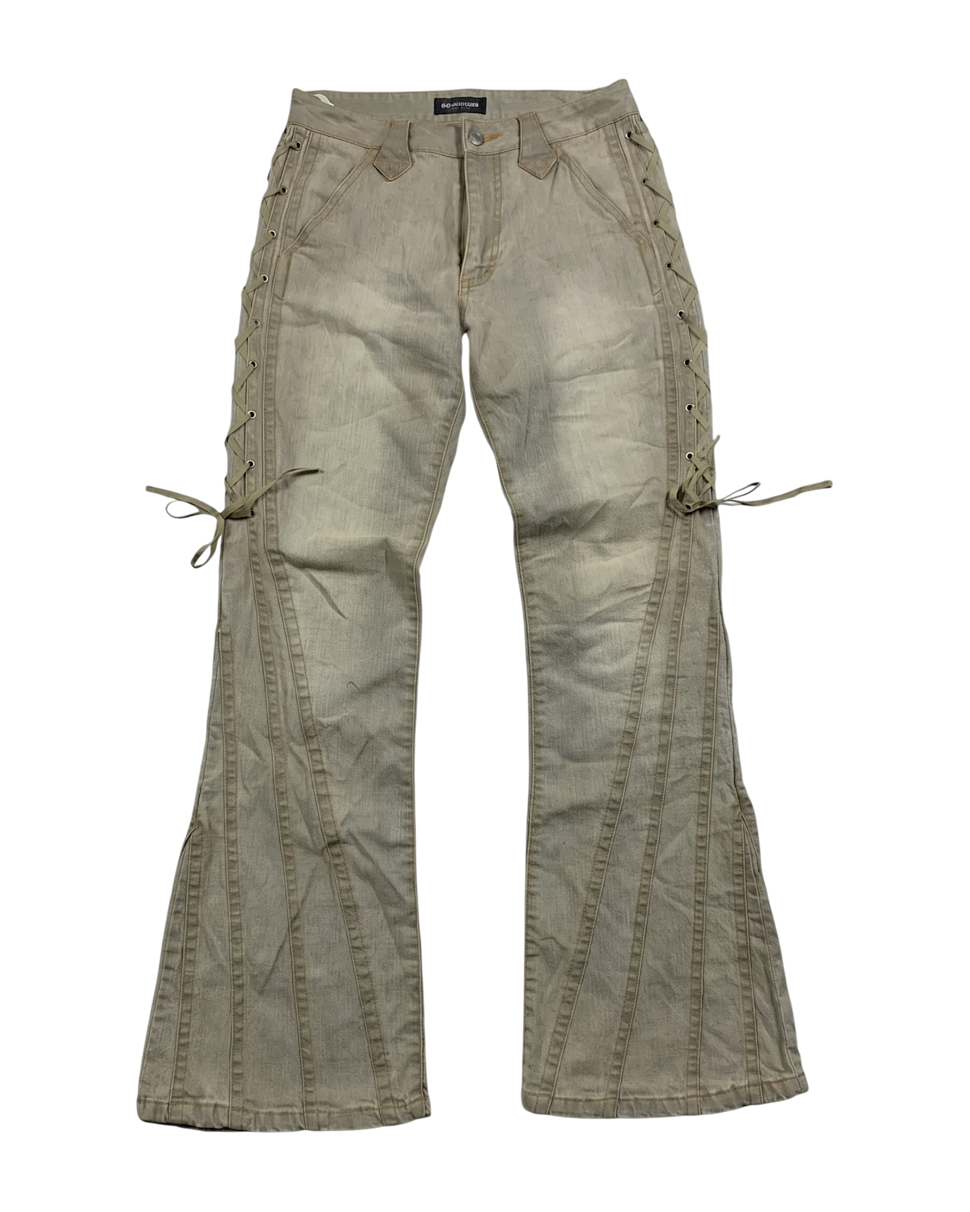 Lace-Up Paneled Flare Jeans